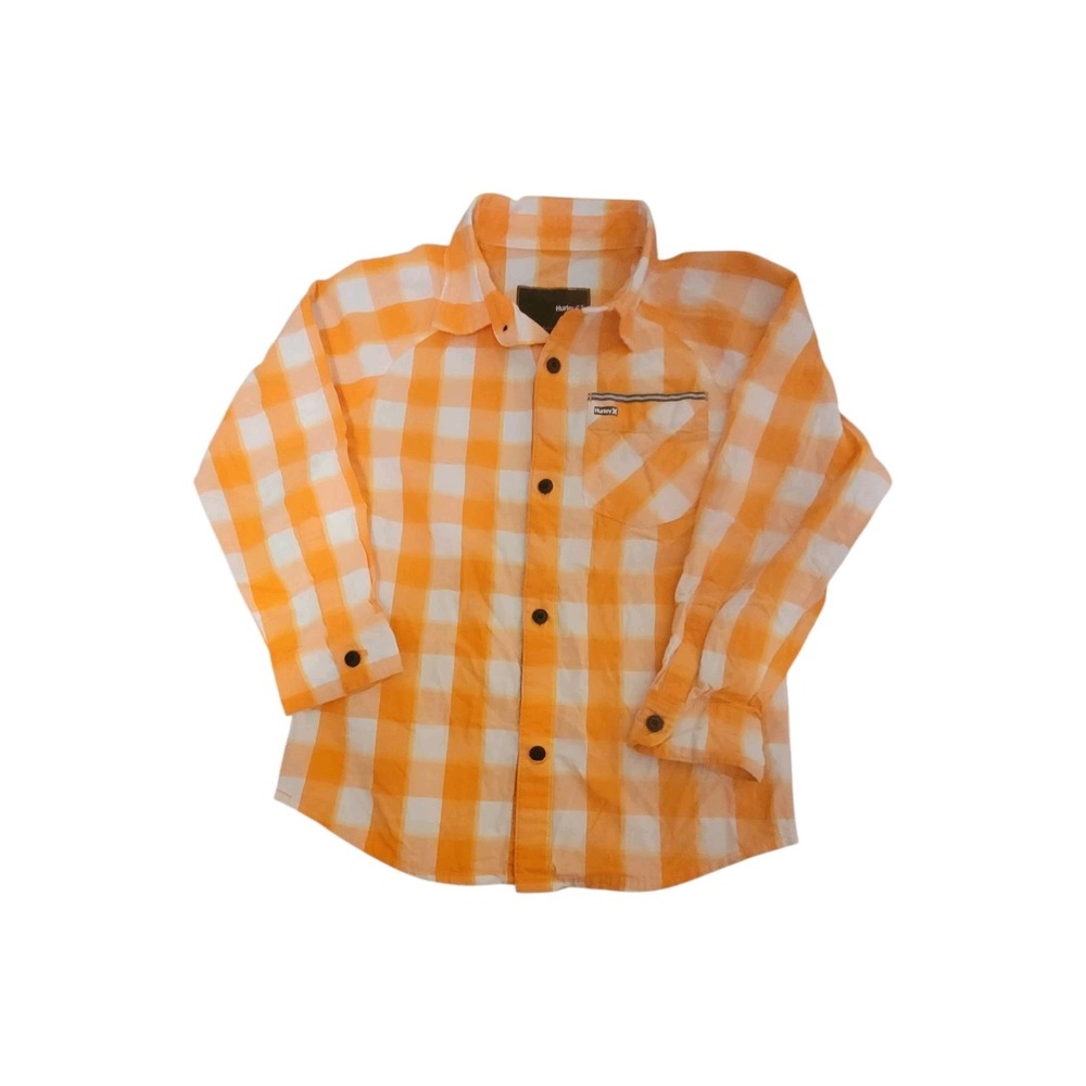 Hurley BOYS Poplin Plaid Button Down Shirt Orange Size 5‎